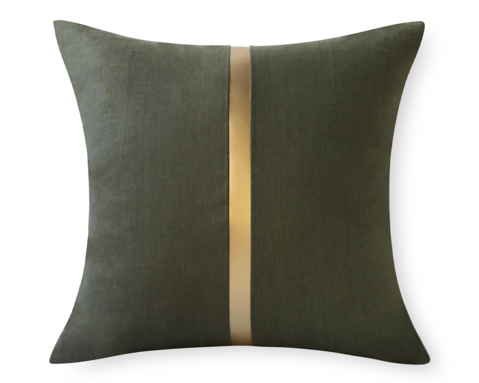 Moss Linen and Faux Leather Pillow Cover