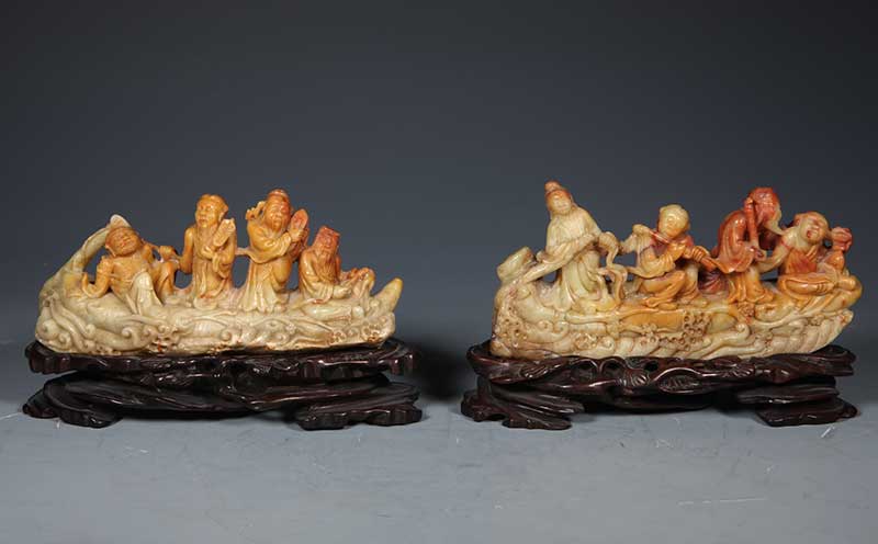 寿山石雕八仙乘槎摆件_观复博物馆