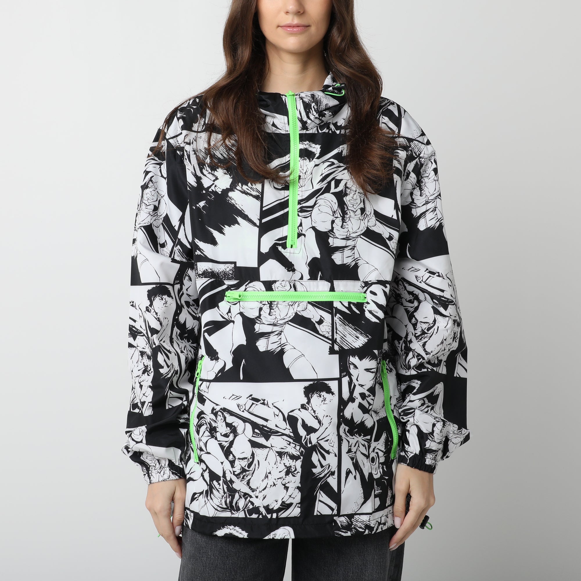 Cowboy Bebop Crew Panels Black And White Packable Anorak