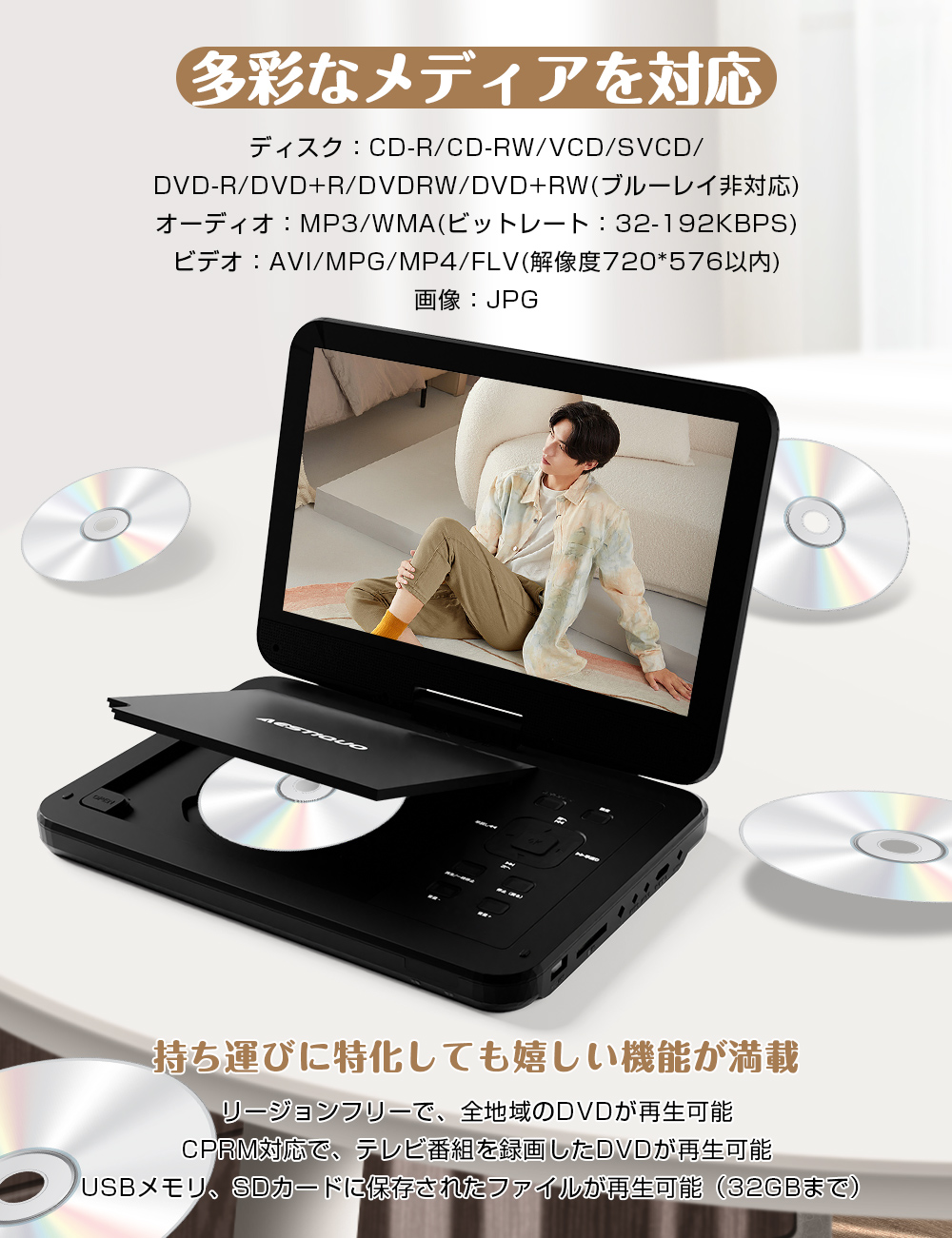 楽天市場】楽天1位☆＼61%OFF！／ポータブルdvdプレーヤー【2年保証