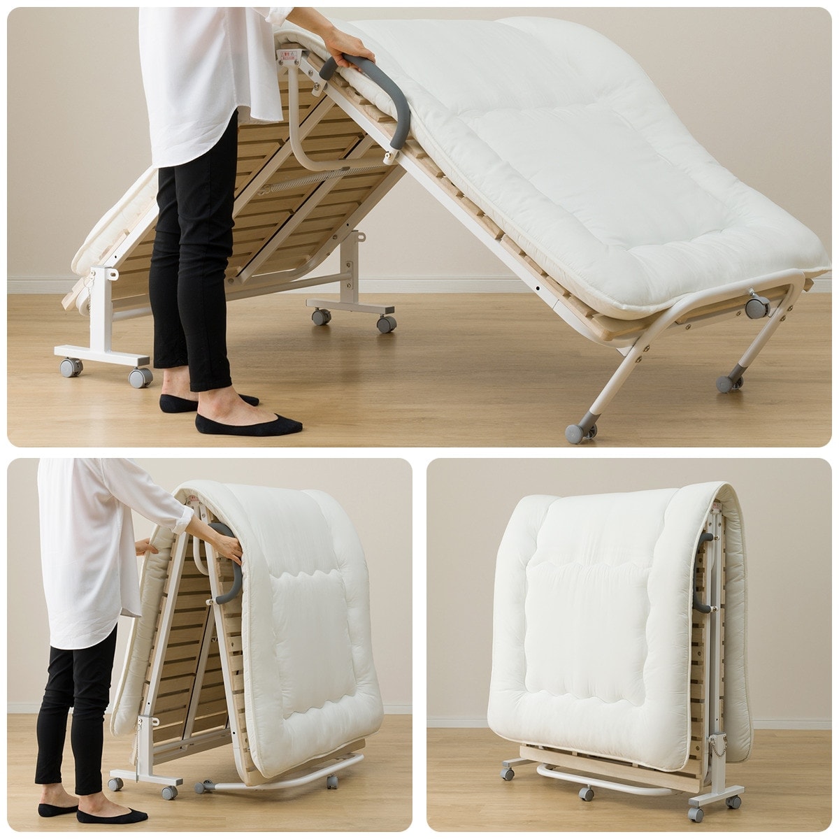 楽天市場】幅99cm シングル 折りたたみ桐すのこパイプベッド (BLNC