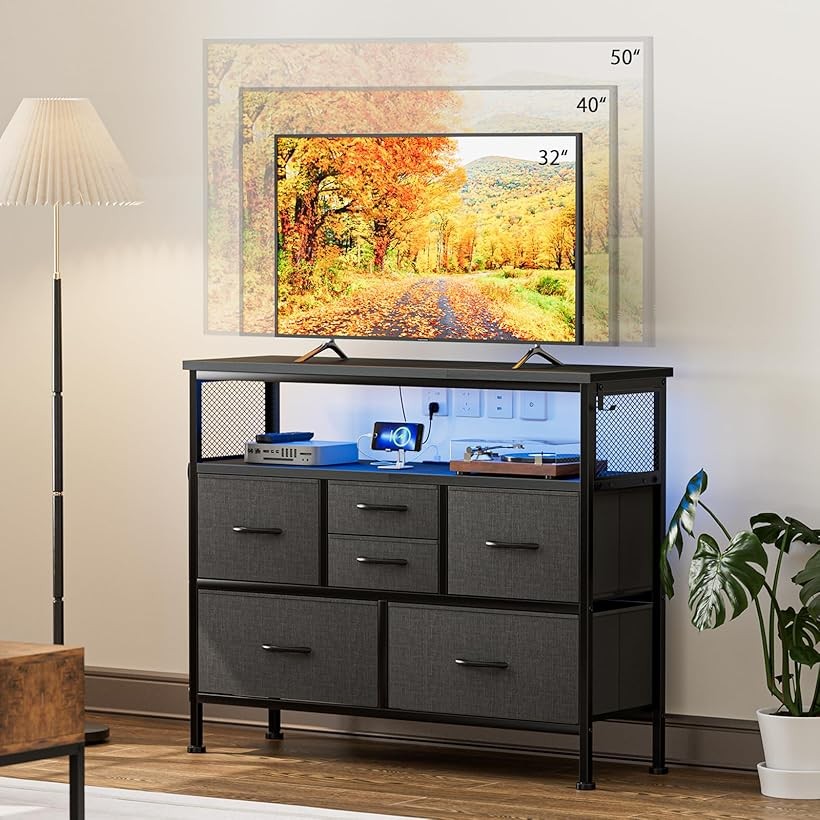 楽天市場】チェスト収納 箪笥 棚付き リビング収納チェストLEDライト