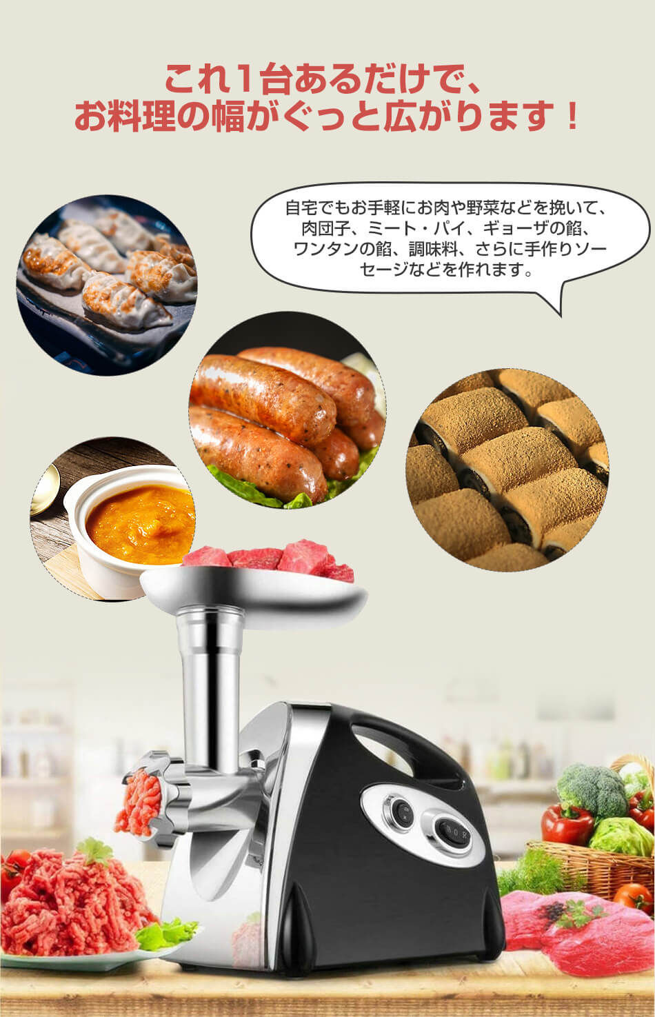楽天市場】電動ミンサー 肉挽き機 肉ひき機 110v 3種類カットプレート