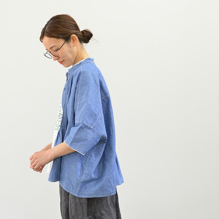 楽天市場】tumugu ツムグ 5ozコットンリネン スラブデニムブラウス(全2