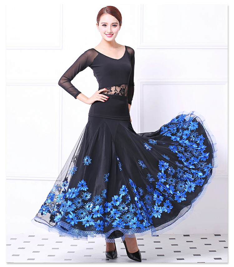 楽天市場】社交ダンススカート スパンコール 花モチーフ ロング