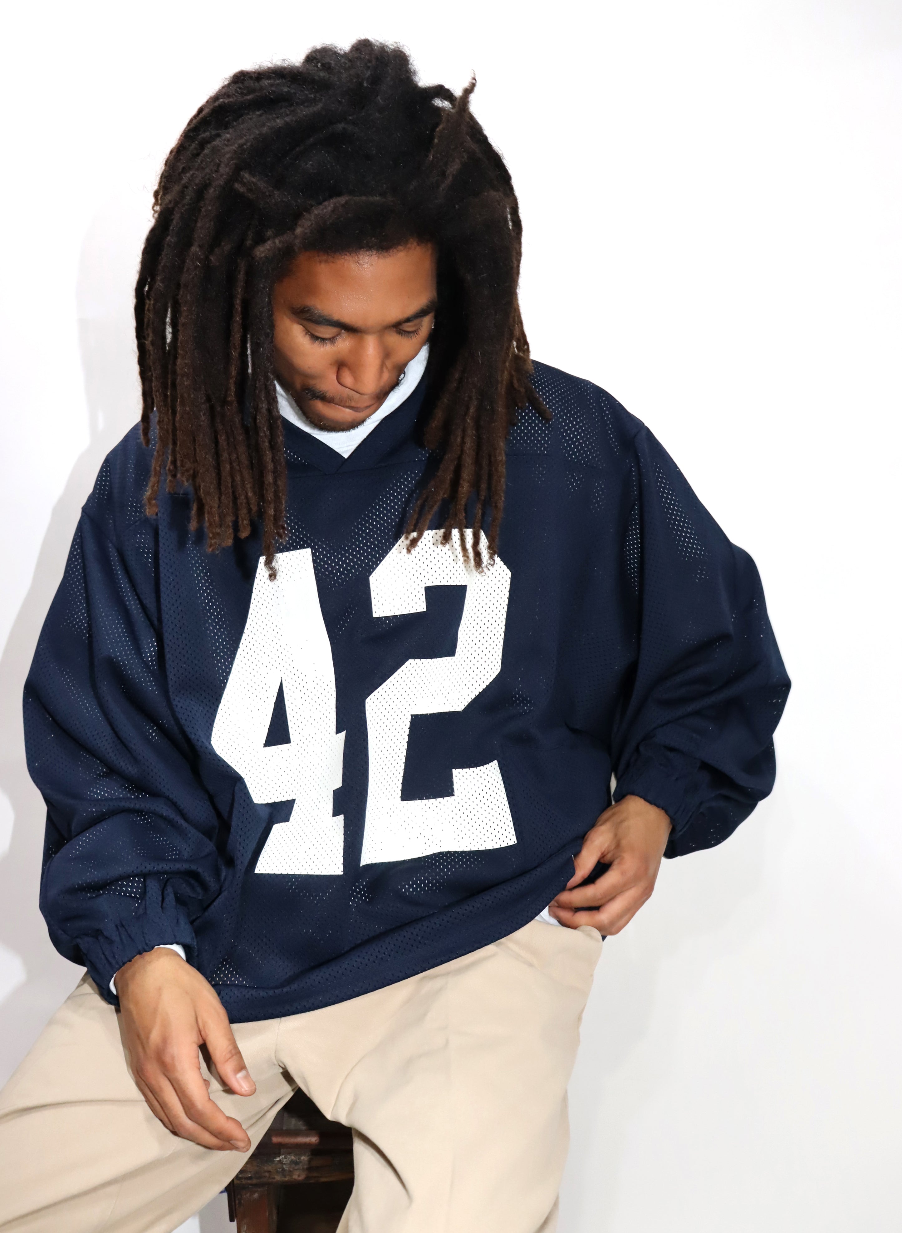 WOODBLOCK 42 MESH FOOTBALL LS SHIRT NAVY/WHITE (WB-25SS-004)