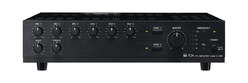 TOA A-1812 MIXER AMPLIFIER 120W/4, 100V. AC/DC power, 2 zone