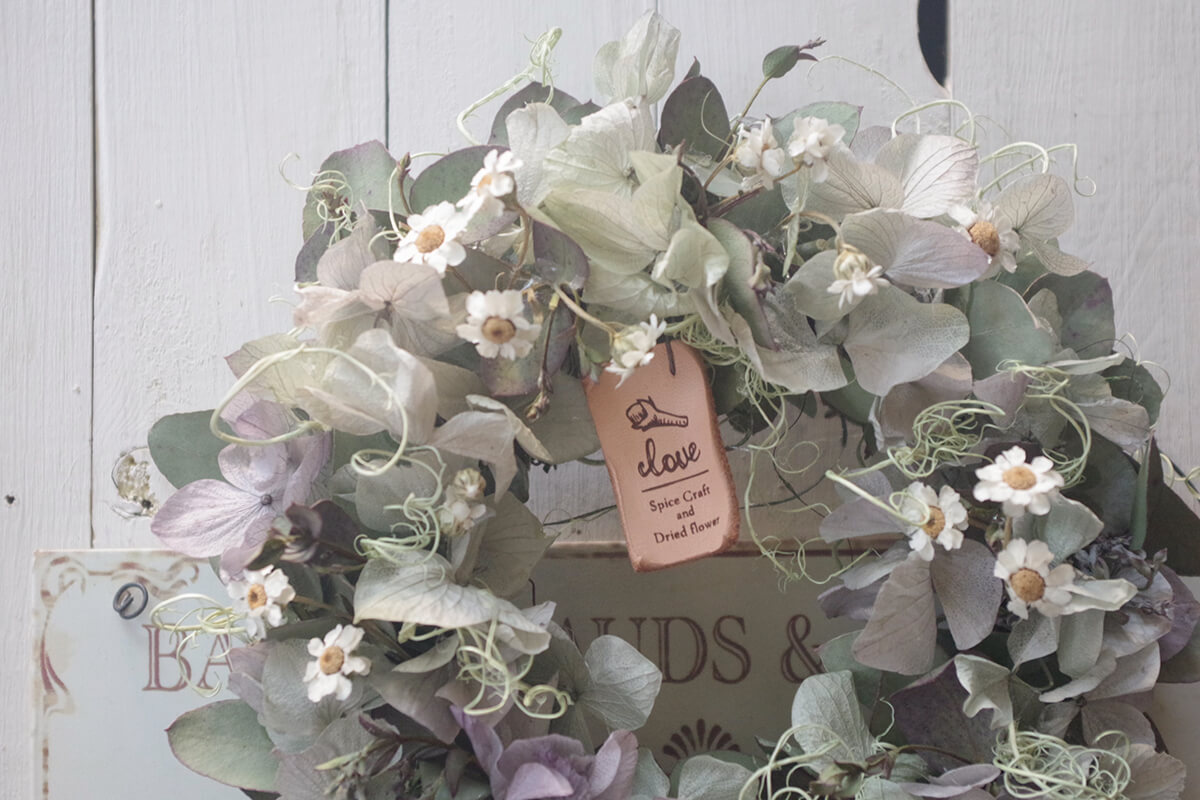 大人可愛いナチュラルリース｜プリザーブドフラワー あじさい×デイジー