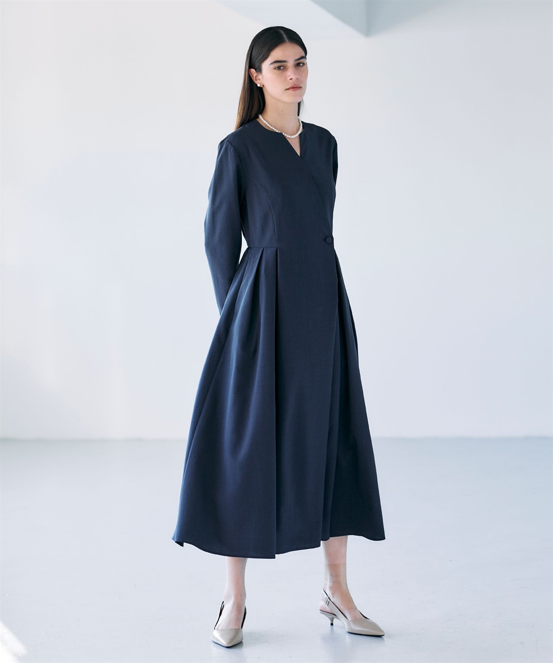 ウォッシャブルキーネックワンピース【CLEAN MOTION】 N.O.R.C｜クロス