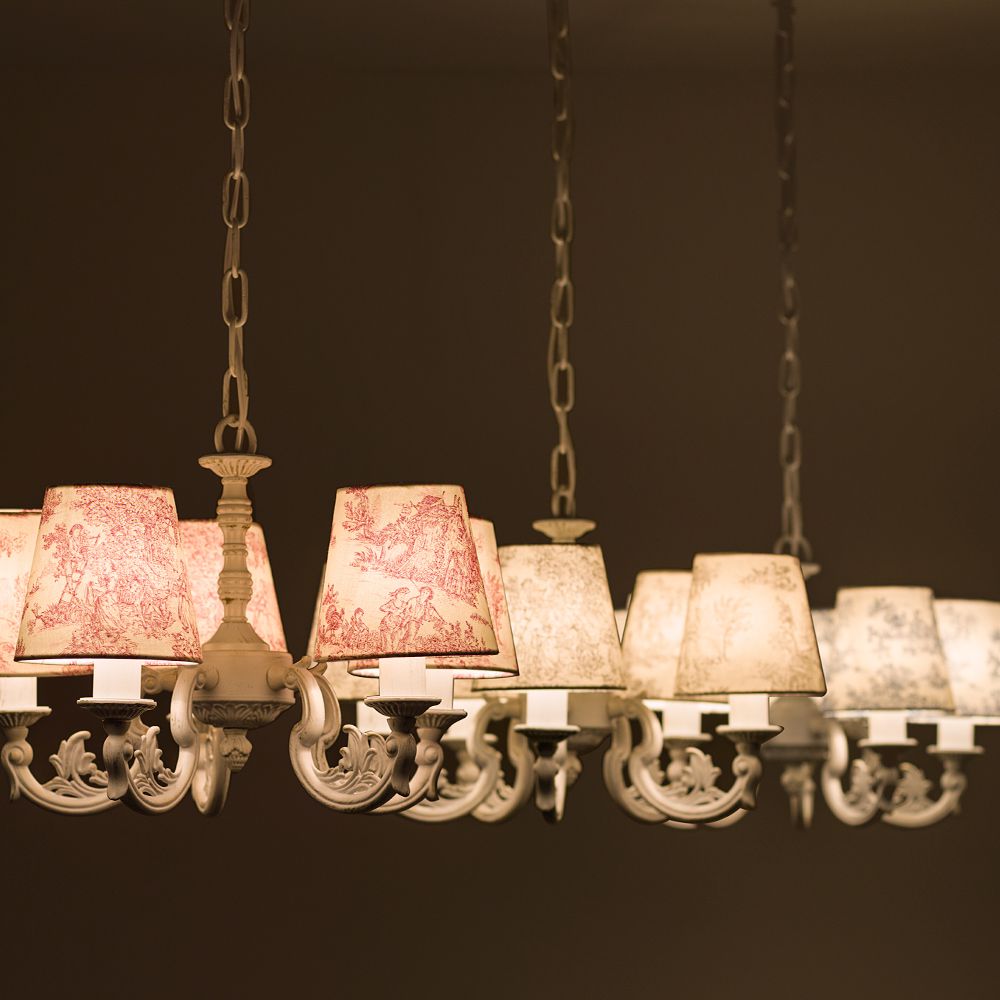 トワルドジュイ照明・パストラル「ファブリックシェード5灯