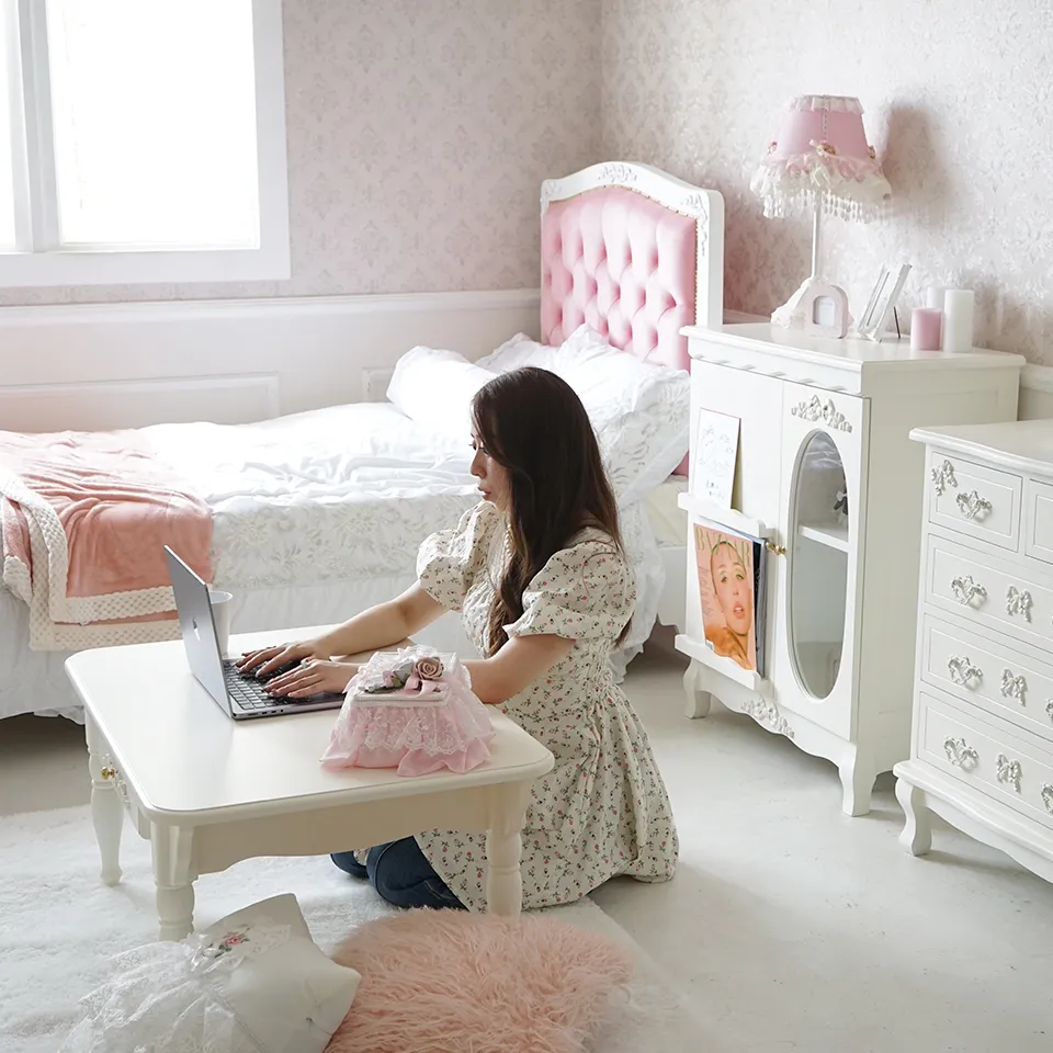 ステラリボン 姫系 センターテーブル ホワイト 幅90cm｜ロココ調家具