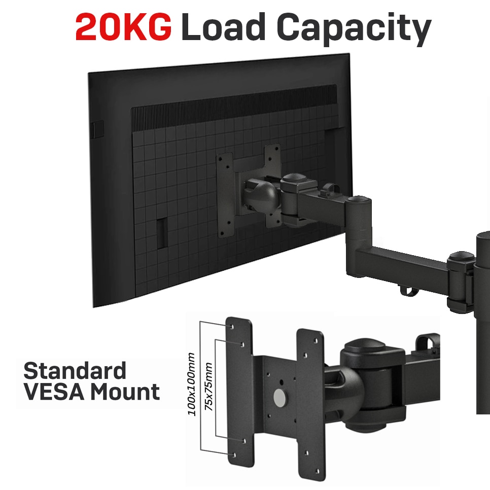 LINDY(リンディー) C型クランプ式ポール付き 高耐荷重 水平多関節 液晶