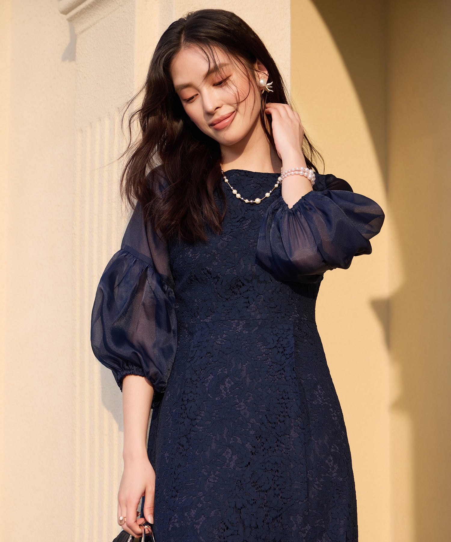 しっとり大人華やかなレースワンピースcy88652 ネイビー – [公式