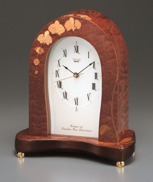 胡蝶蘭の木象嵌！セイコー置時計 SEIKO DECOR AZ738B/時計 掛け時計