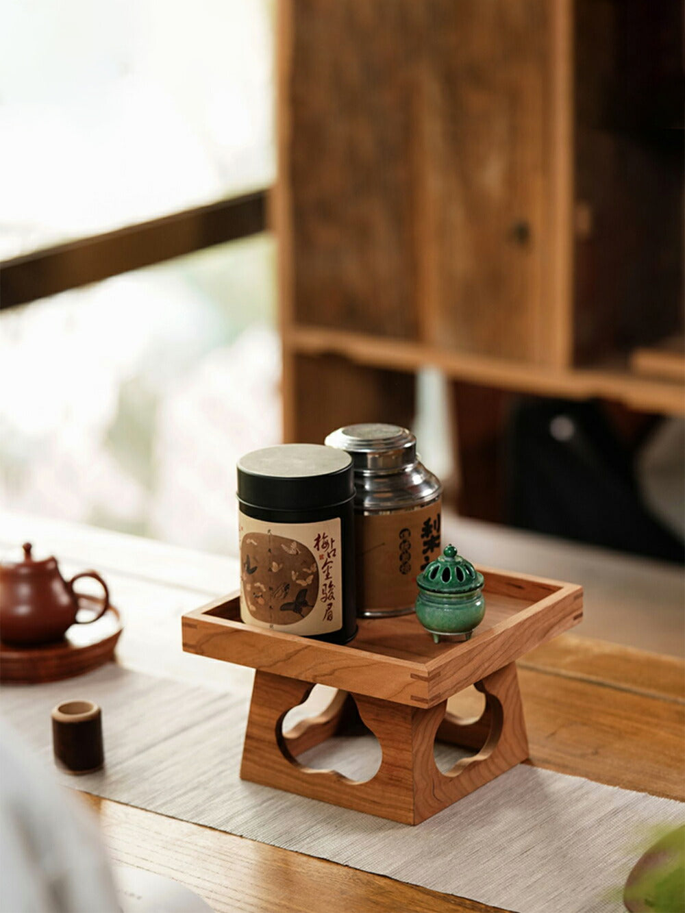 IwaiLoft 高台 木のトレー トレイ 正方形 角型 木台 ティートレー