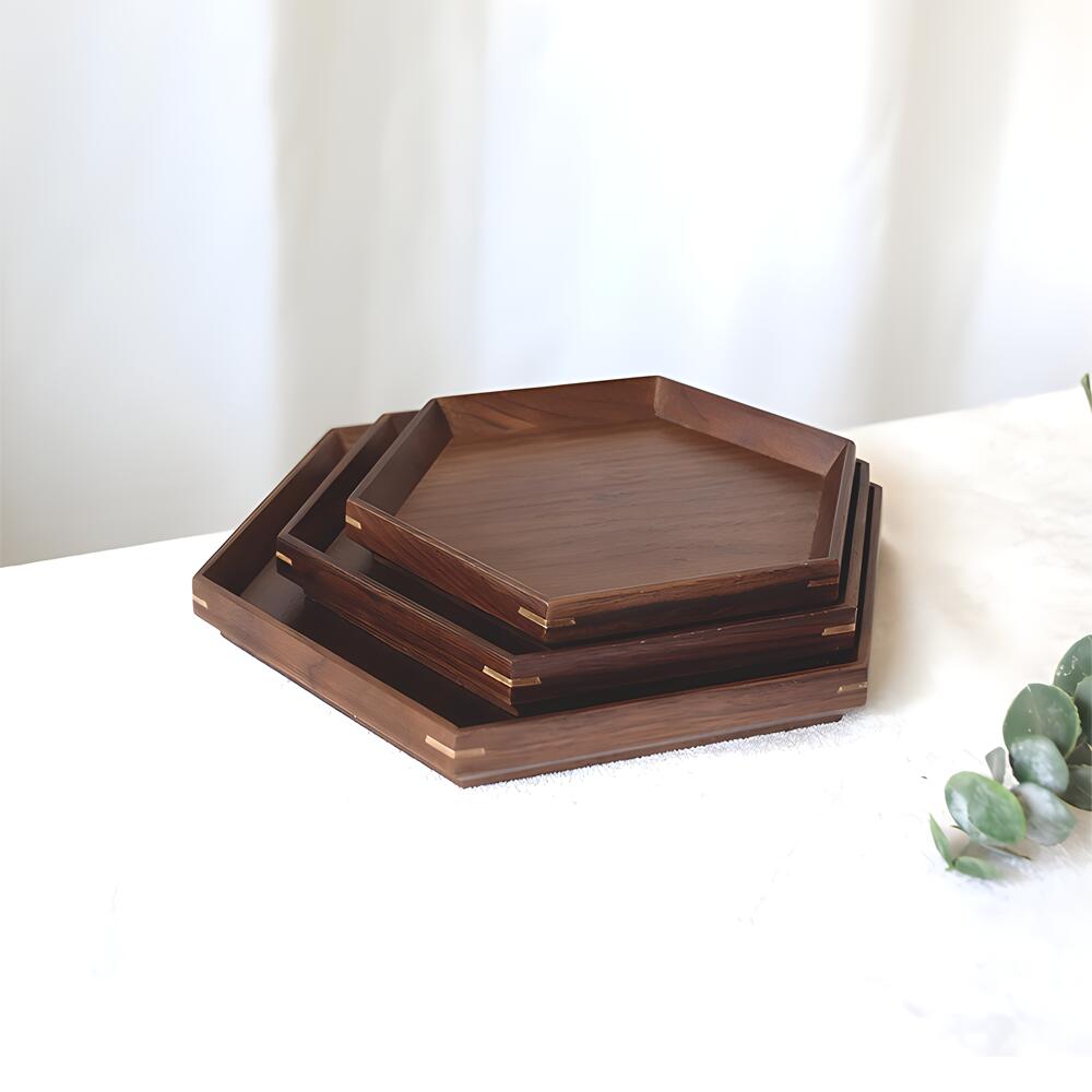 IwaiLoft 木製 トレー お盆 天然木製 羽反 六方 六角形 お盆 カフェ