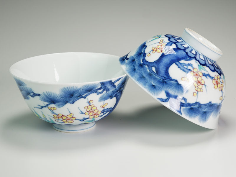 有田焼】睦揃（夫婦茶碗セット）染錦吉祥松竹梅図