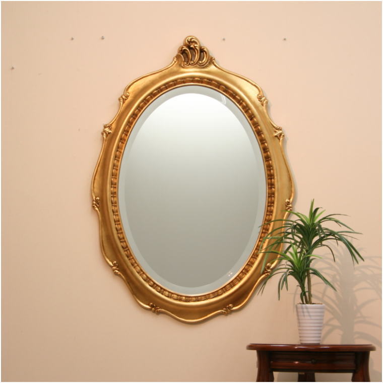 鏡 ミラー fa1674go イタリア製 アンティークゴールド仕上げのオーバル