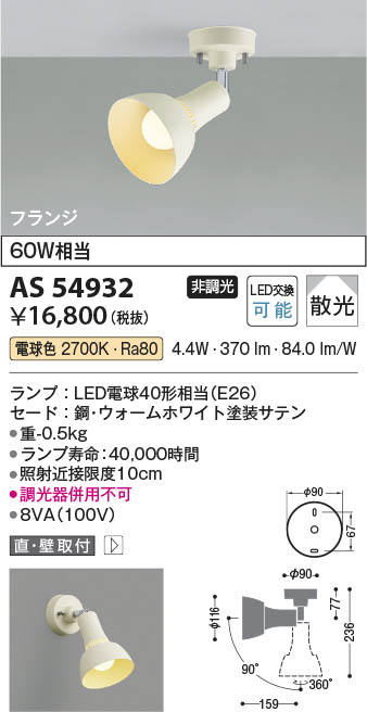 Koizumi コイズミ照明 LEDスポットライト AS54932 | 商品紹介 | 照明