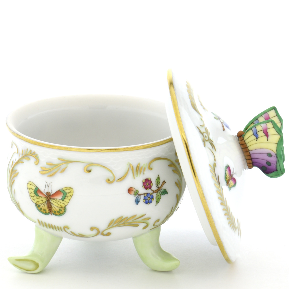 ヘレンド(Herend) 脚付き小物入れ(M)(高さ:11.8cm)蝶飾り ヴィクトリア