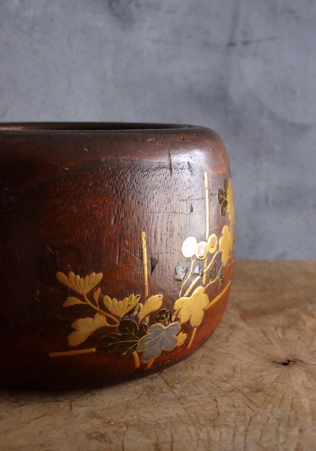 菊蒔絵火鉢 蒔絵手あぶり 鉢カバー 民具 Antique Sam's Collection