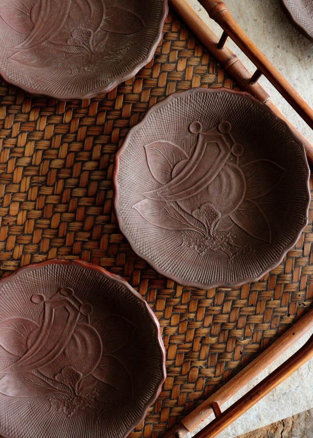 備前焼 煎餅皿 橘と丁子紋様 五枚組 豆皿 小皿Antique Sam's Collection