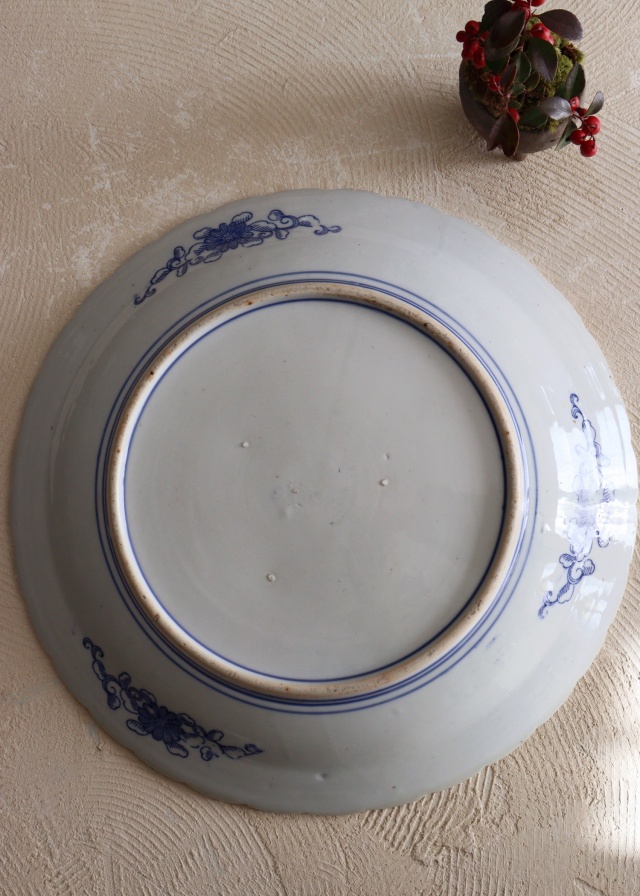 印判染付大皿 直径40.5cm 大皿 オードブル皿 飾り皿 特大