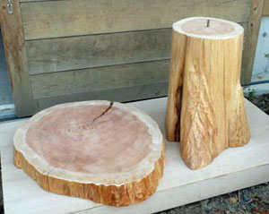 無垢板の杉桧の天然木で輪切りテーブルを製作いたします