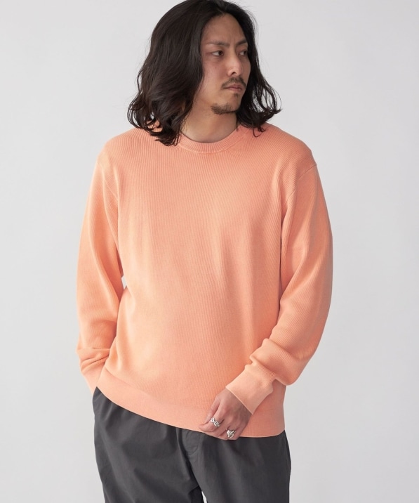 SHIPS: 14ゲージ 畦編み サンフェード コットン クルーネック ニット