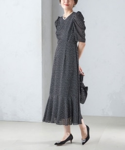 手洗い可能〉タフタ コンビ ニット パフスリーブ ワンピース｜ SHIPS