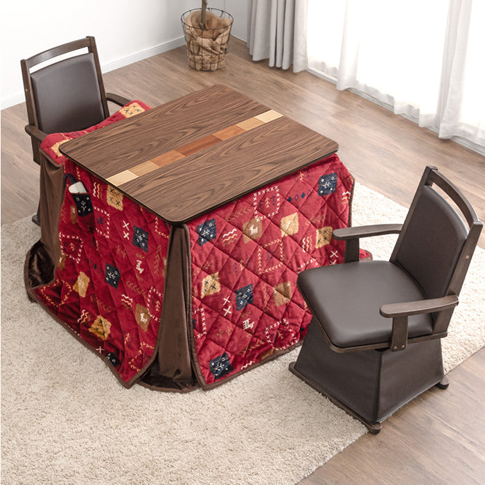 4点セット］ダイニングこたつセット 2人掛け 回転式チェア2脚 掛け布団