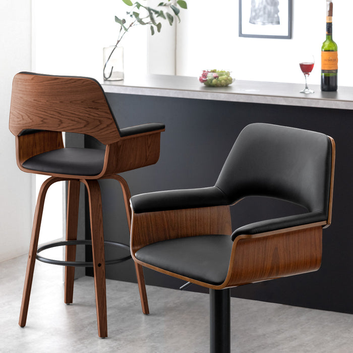 2脚セット・昇降式］木目調 カウンターチェア 回転 座りやすい