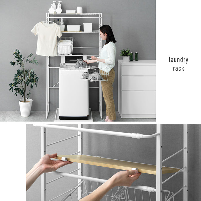 幅66-94cm] 洗濯機収納 洗濯機ラック ランドリーラック 3段 カゴ付き
