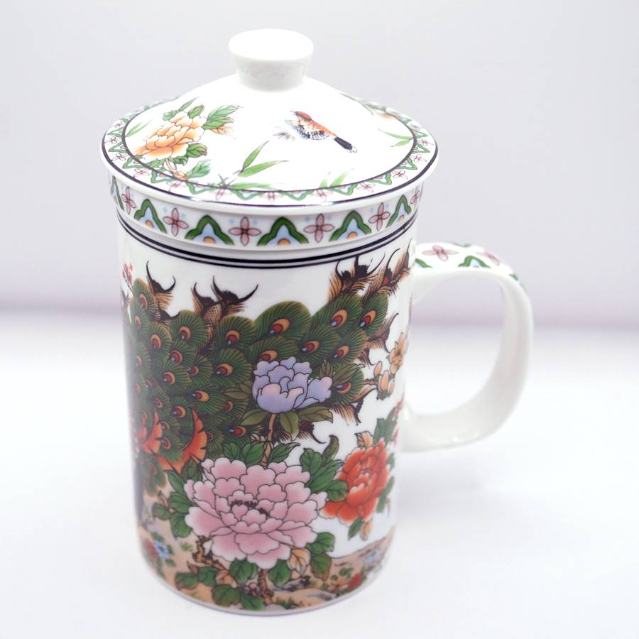 茶漉し付きマグカップ 孔雀 【横浜中華街】 - 横浜中華街天宝堂本店
