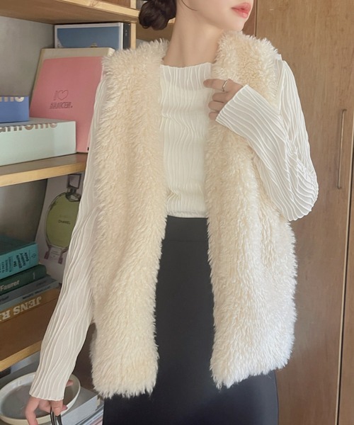 TREOVER ベスト ジレ プードルファーベスト レディース : ZOZOTOWN