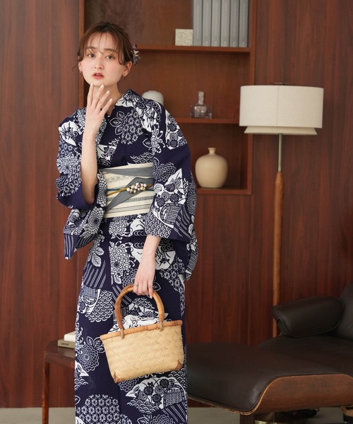 utatane 浴衣 手染め注染浴衣3点セット utatane×注染工房 赤坂紬 藍色