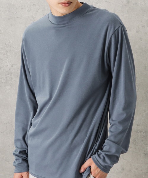 NAVY tシャツ 無地スムースモックネックロングスリーブTシャツ メンズ