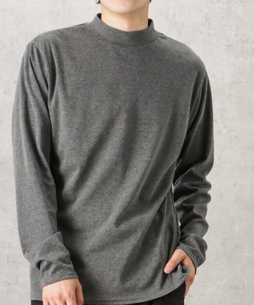 NAVY tシャツ 無地スムースモックネックロングスリーブTシャツ メンズ