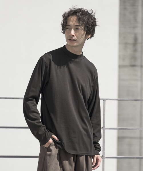 NAVY tシャツ 無地スムースモックネックロングスリーブTシャツ メンズ