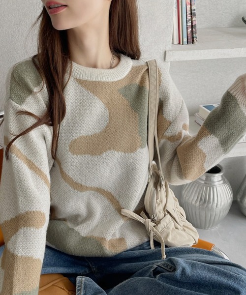 Ada. ニット セーター カシミヤタッチ ジャガード マーブル柄 ニット