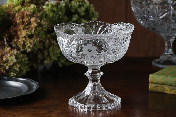 花のエッチングが可愛いシュガーボウル（高さ18cm） イギリス