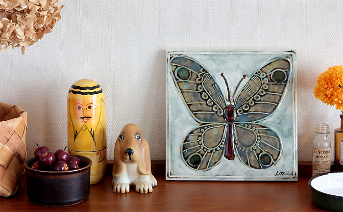 Lisa Larson/リサ・ラーソン/FJARILSPLATTOR/蝶の陶板【廃盤のため在庫