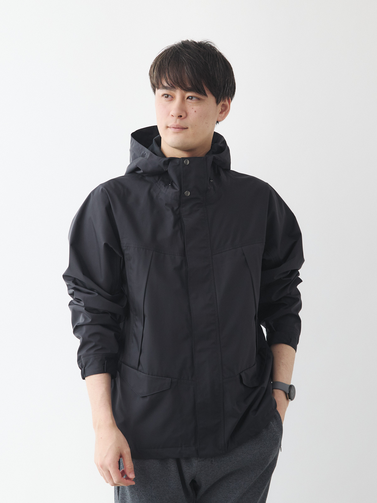 超高密度ナイロンのウォータープルーフマウンテンパーカー/ブラック