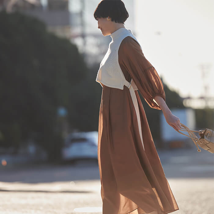 WEB限定｜ボリュームオーガンジードレス 9号・ブラウン｜東京ソワール