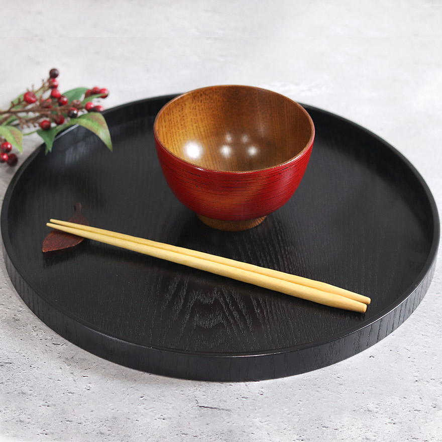 楽天市場】【2点で5％OFFクーポン配布中】 木製 お盆 トレー 黒 丸盆