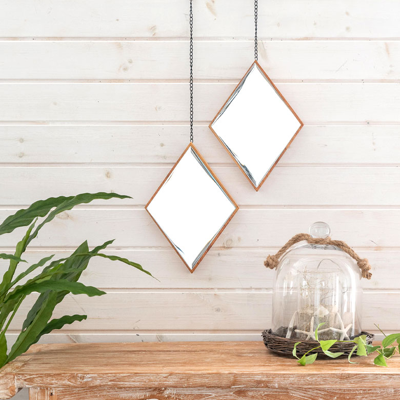 楽天市場】ミラー 鏡 ひし形 木 飛散防止 3個セット W 20 × D 3 × H