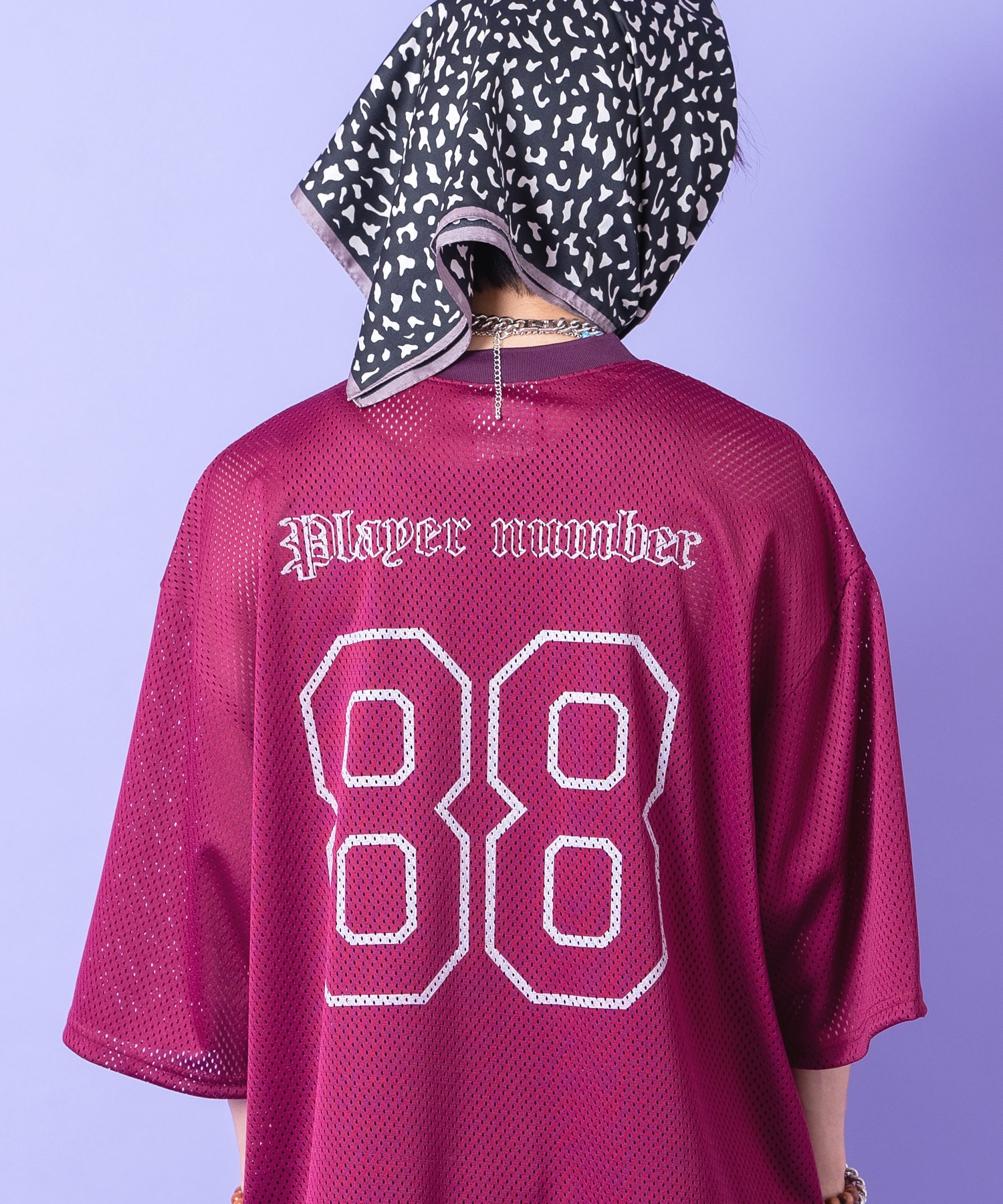 ナンバリングプリントクロップド丈オーバーサイズメッシュゲームシャツ