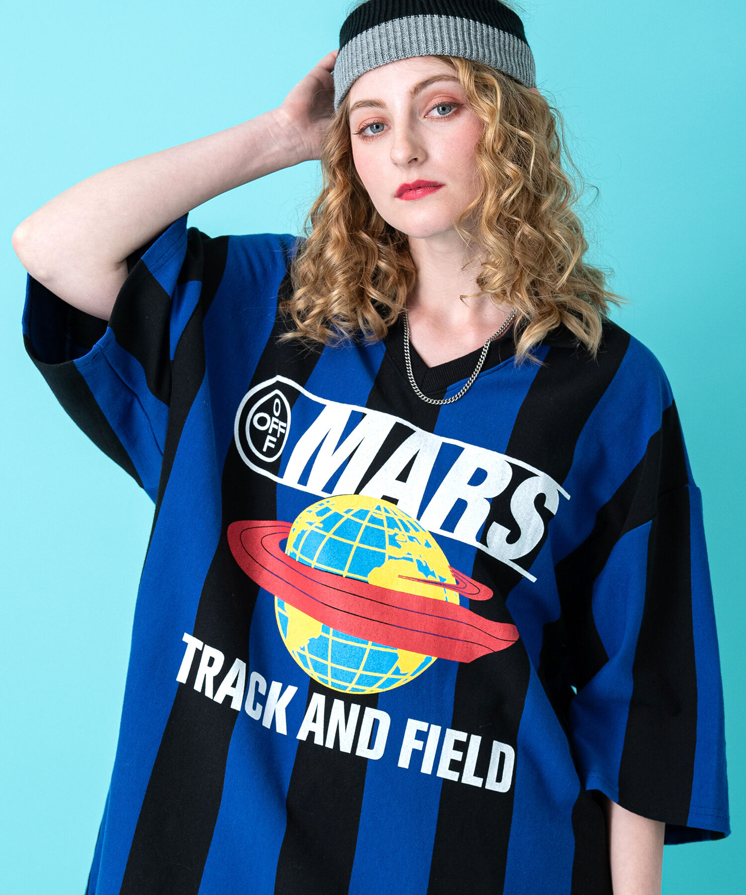 グラフィックストライプ柄サッカーシャツ / メンズ レディース