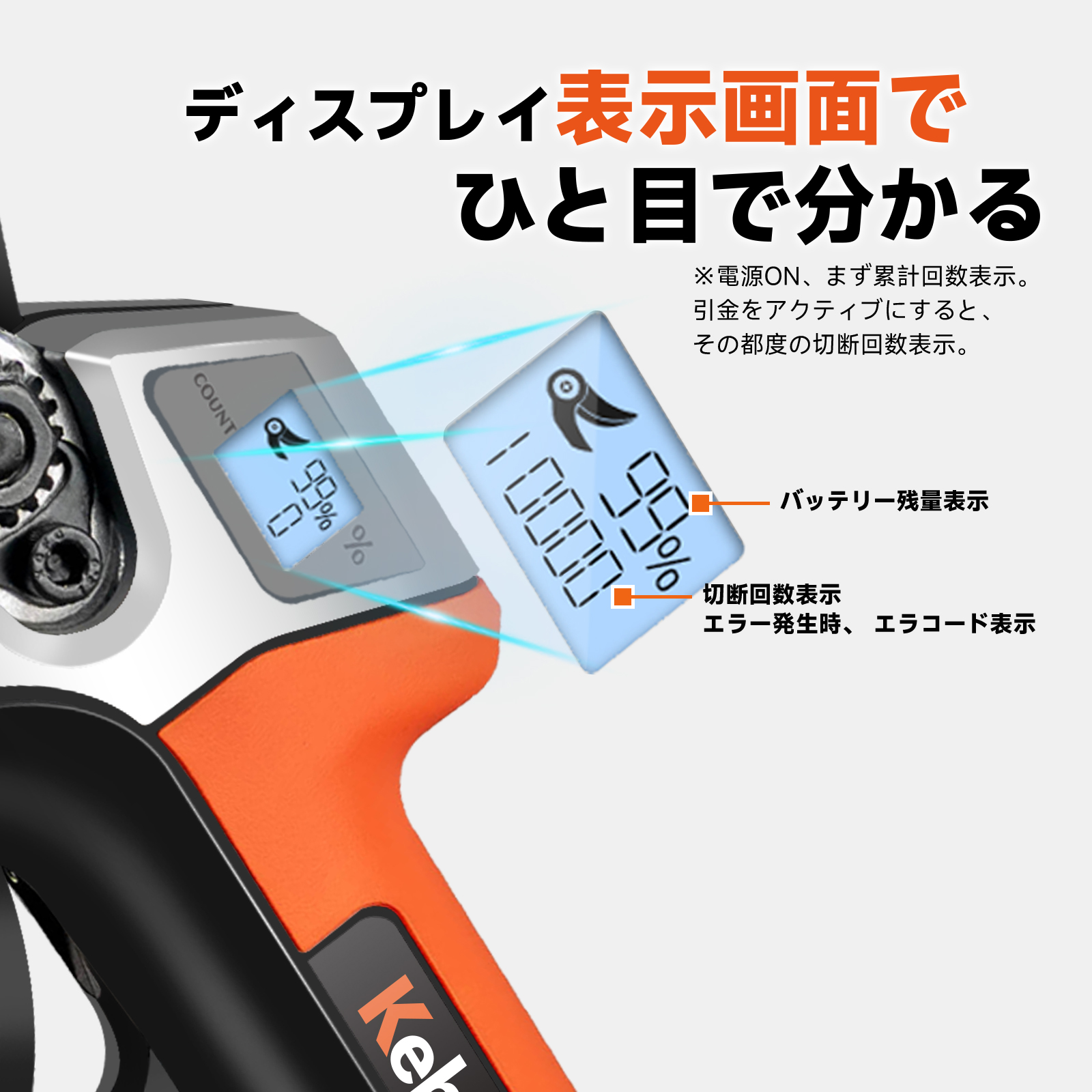 フッ素刃を新採用】Kebtek電動剪定バサミ 切断径25mm 品番YDN-B007-NEW