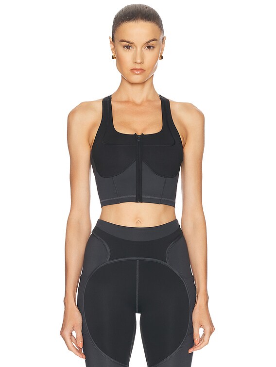 adidas by Stella McCartney Two-Tone Zipped Crop Top in Black